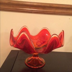 Viking glass bowl on pedestal. Vintage 60s